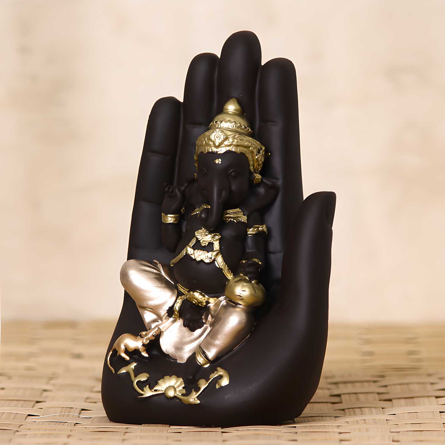 Golden Palm Ganesha Showpiece